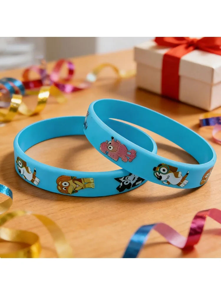 Bracelet en Silicone de dessin animé Bluey Bingo, Image d'animation, avec sac mixte multicolore, motif de chien mignon, Bracelet en caoutchouc souple
