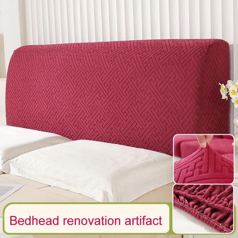 1pc Jacquard Bed Headboard Cover Solid Color Elastic Bed Head Slipcover Leaves Printed All-inclusive Bed Backrest Cover Bedroom