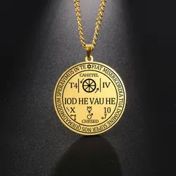 Dawapara Archangel Cahetel Fortune Seal Iod He Vau He Solomon Kabbalah Amulet Men Pendants Necklace Stainless Steel