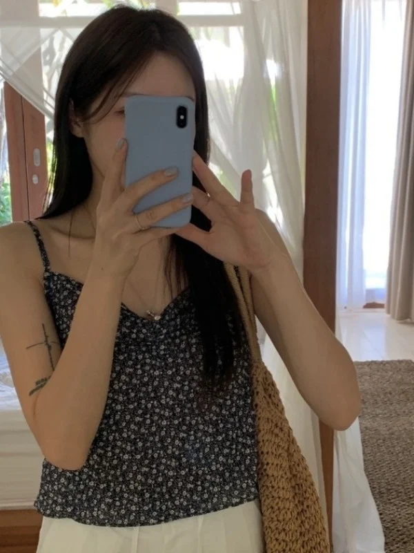 

Корейский жилет для похудения в стиле ретро с цветочным принтом и завязкой на талии, топ для летних каникул, женский модный жилет для поездок на работу, стандартный крой, средний диван...