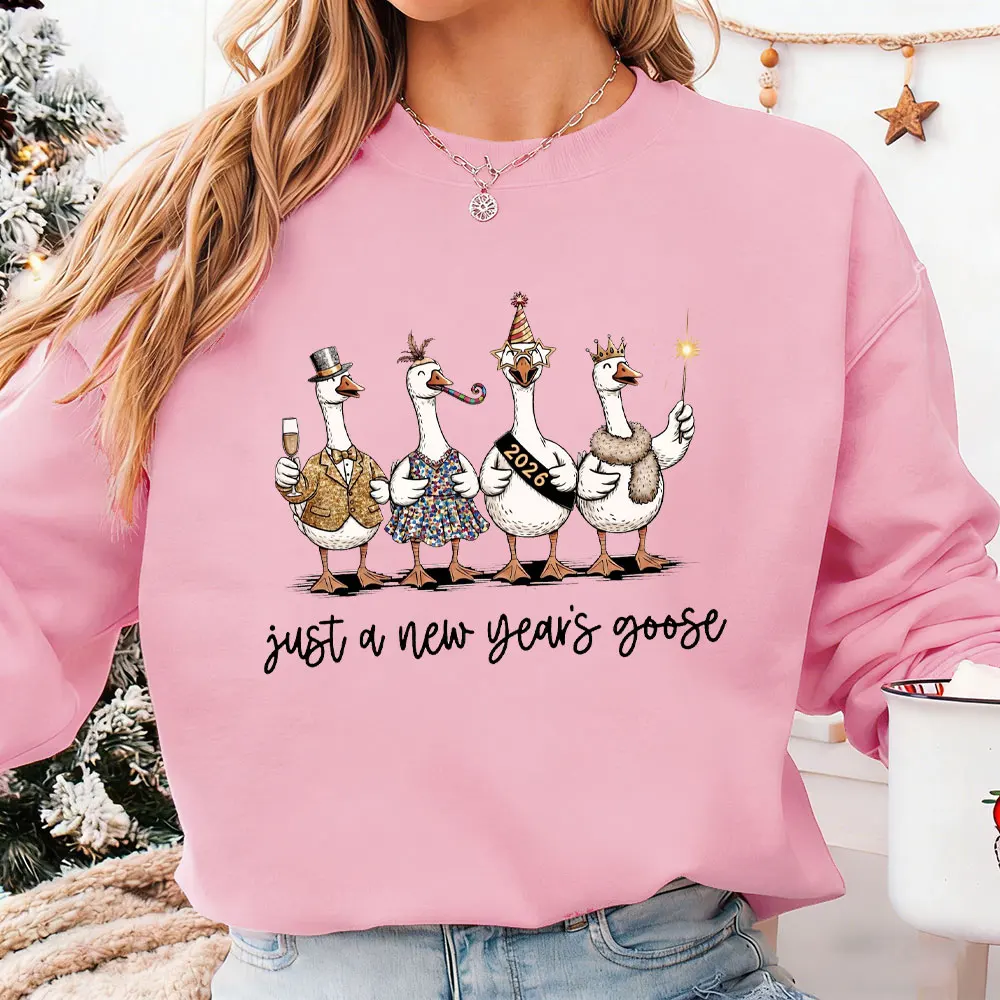 مجرد سنة جديدة أوزة موضة سترة نسائية غير رسمية مضحكة 2026 سنوات جديدة سنة جديدة سعيدة أوزة احتفالية أوزة بلوزات النساء #1