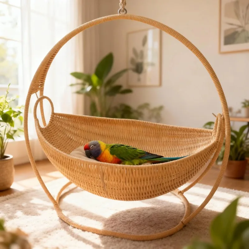 

Best-selling Handmade Woven Swing-shaped Pet Bed Indoor Balcony Sunbathing Pet Hammock Brown Small Pet Cradle Hammock