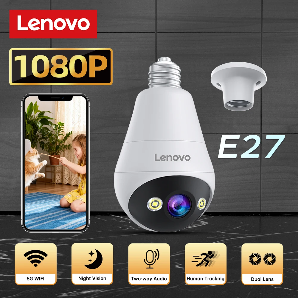 Lenovo E27 Bulb Camera 1080P WiFi Surveillance Camera Color Night Vision Auto Tracking Room Baby Monitor Security Protection