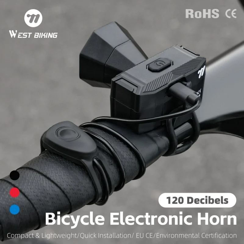 WEST BIKING Fahrrad-Elektrohupe 120dB Typ-C Aufladbar 5 Modi Leichte Elektrische Klingel Wasserdichte Fahrradklingel Fahrradzubehör