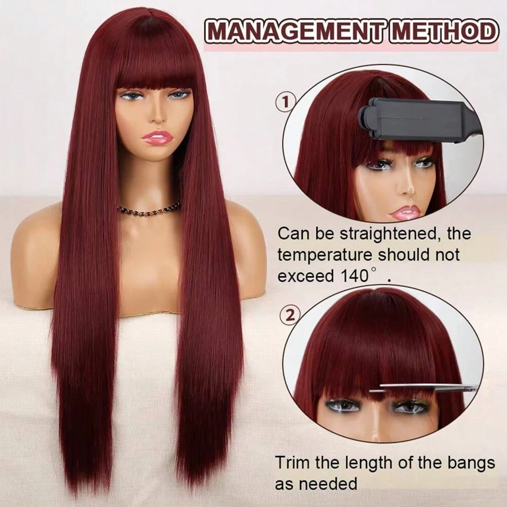 Best-selling 28-inch synthetic wig for long straight hair for Halloween cosplay, daily use wig, high-temperature hair accessory