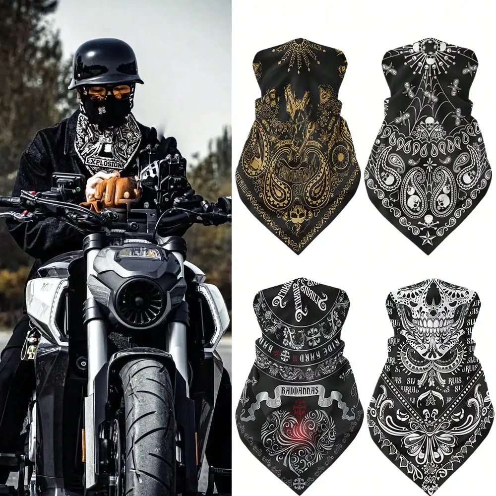 Retro Motorcycle Skull Punk Hip-Hop Kerchief Scarf Quick-Dry Breathable Face Cover Bandana Head Scarf Motorcycle Rider Headwear
