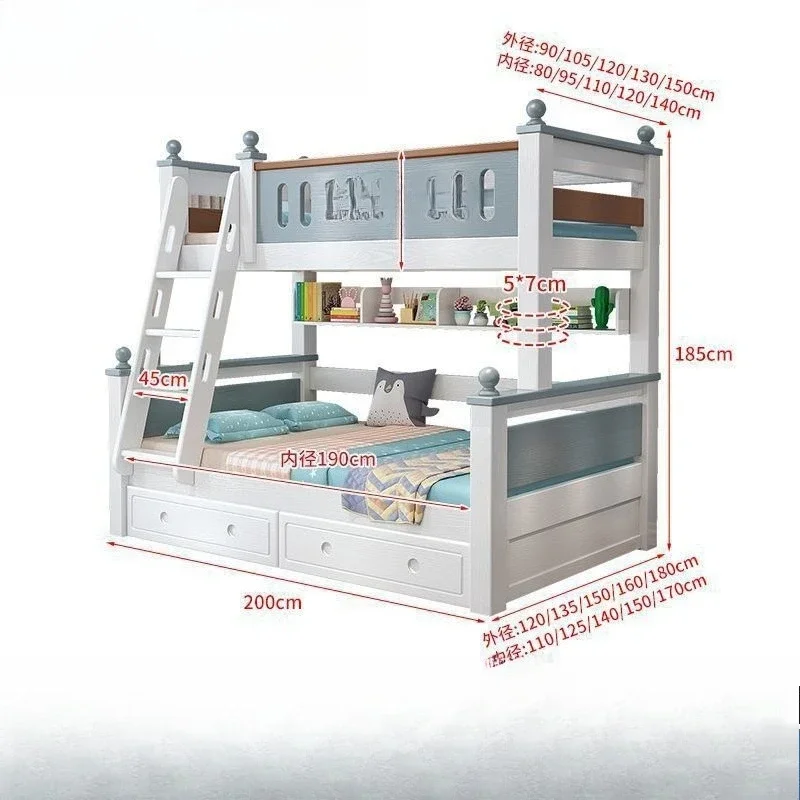 All solid wood upper and lower beds Thickened and bold bunk beds Upper and lower beds Second-layer rubber wood