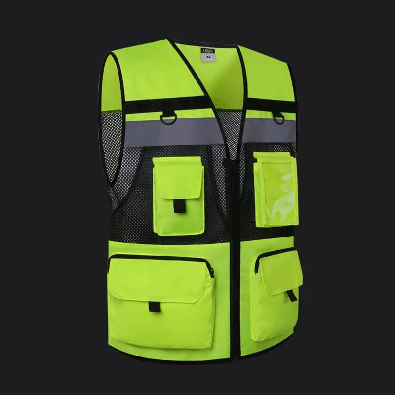 Security Vest In Mens Tank Tops Fluorescent Yellow Black Waistcoat Summer Vest Hi Vis Workwear Jacket Building Construction view 3
