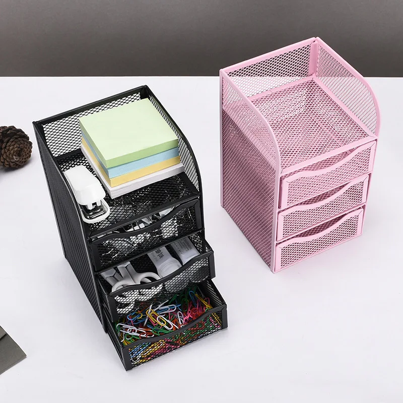 Drawer Storage Box Sundries Rack Metal Note Box Office Stationery Three-layer Grid Multifunctional Magazine Storage Rack