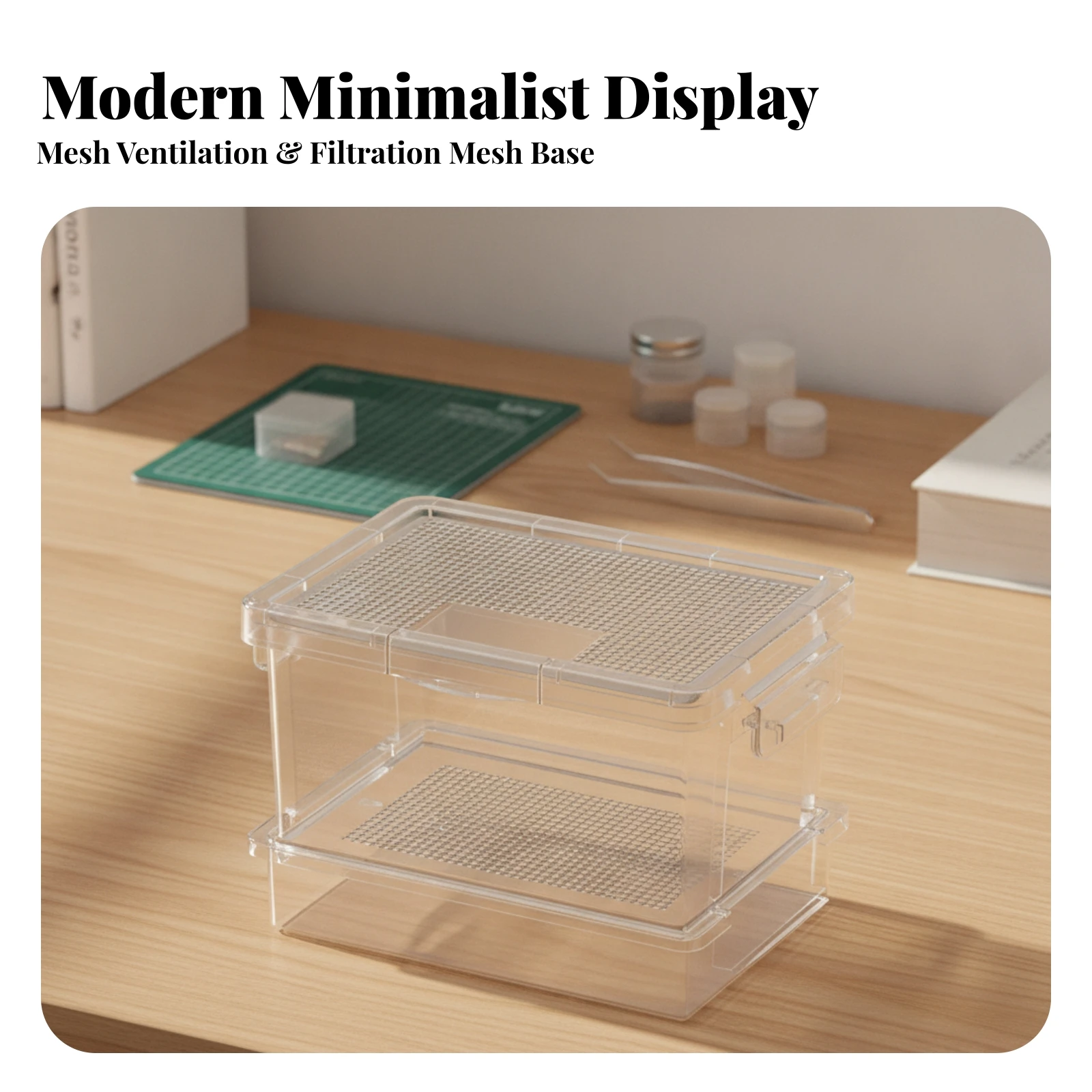 Rearing Box Compact Rearing Box with Waste-Collection Compartment Terrarium with Ventilated Mesh Top Lightweight