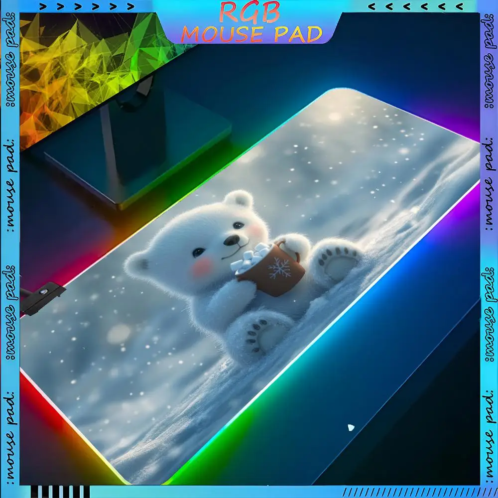 Polar Bear Cub Mouse Pad RGB Keyboard Cover Desk-mat Colorful Surface Waterproof Multi-size World Computer GamerMause pads Cute