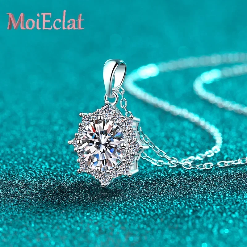 

For Women Shining Sunflower Diamond Pendent 1/2ct Moissanite Wedding Platinum Pt950 Necklace Anniversary Timeless Jewelry Gifts