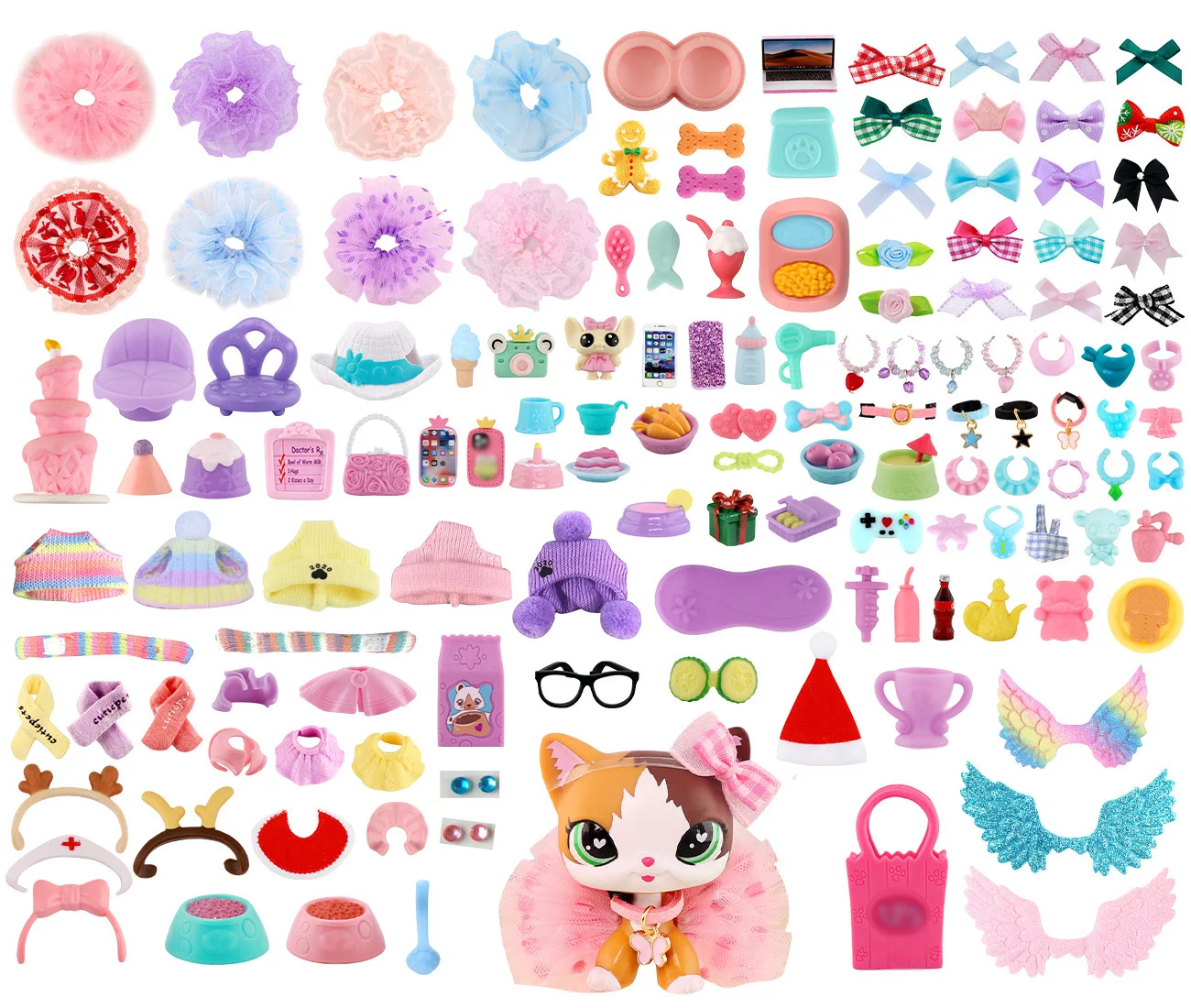 

Pet Shop Mini Pet Random Pack,Random 35pcs Accessories Rare,Hat Collar Necklace Scarf Hat Chair Wings Glasses Necklace