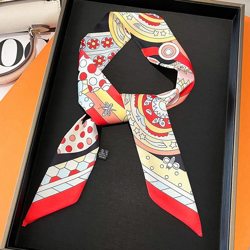 2024 New Fashion Silk Scarf Women Luxury Print Bag Skinny Scarves Wraps Wrist Neckerchief Tie Headband Hair Band Accessories