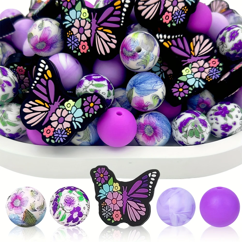 6/25/40PCS Butterfly Silicone Bead Set for DIY Jewelry, Keychains, Pen Accessories, and Chain Accessories