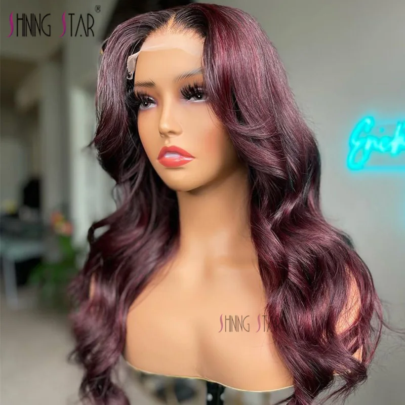 Body Wave Wig Burgundy Lace Front Wig 13X4 Hd Lace Frontal Wig Human Hair Pre Plucked 99J Red Colored Curly Lace Front Wigs