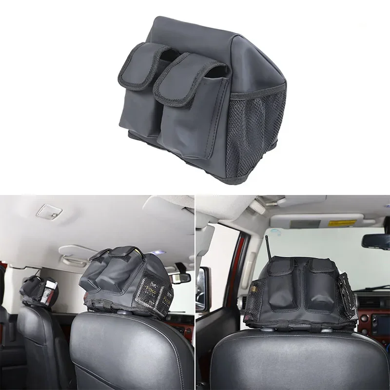 

For Toyota FJ Cruiser 2007-2021 Leather Black Car Seat Headrest Storage Bag Hanging Bag Thermos Cup Storage Bag Car Accessories