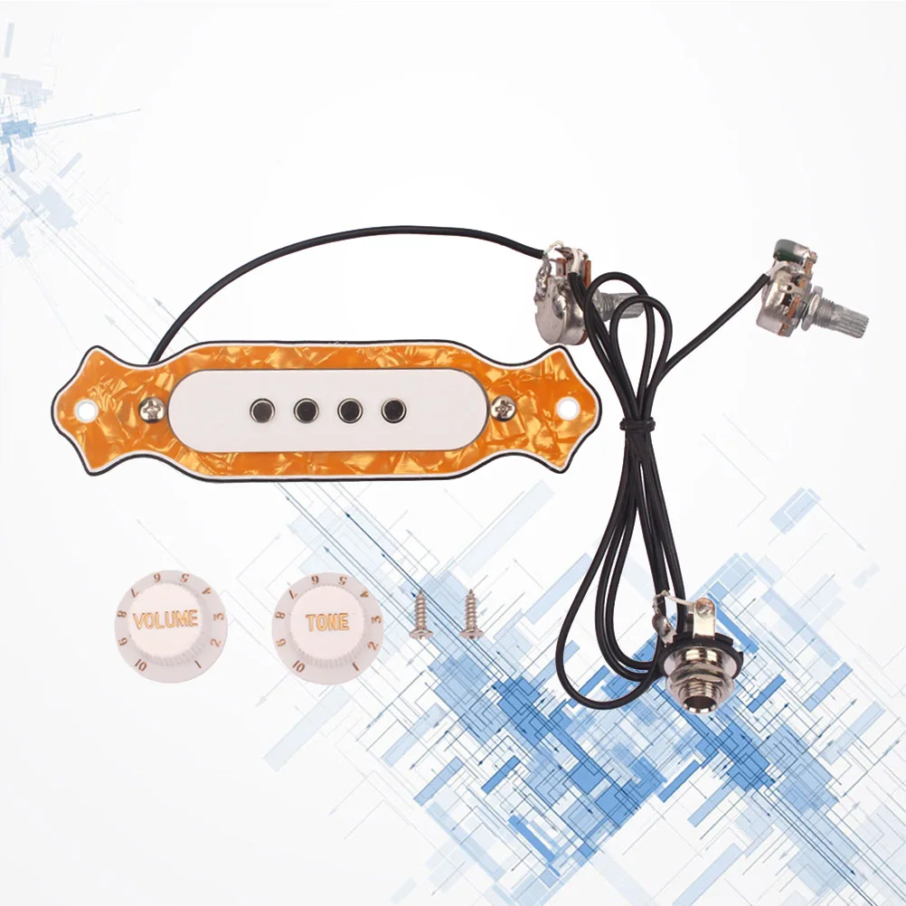 

4 String Soundhole Pickup Pre-Wired With Volume Tone Control Knob For Folk Acoustic Electric Guitar Yellow Gmb343