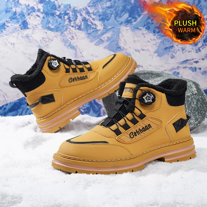 Men's Fleece-Lined Warm High-Top Boots, Stylish and Versatile, with Flexible Soles, Suitable for Outdoor Activities, Extreme Cold, and Snowy Conditions