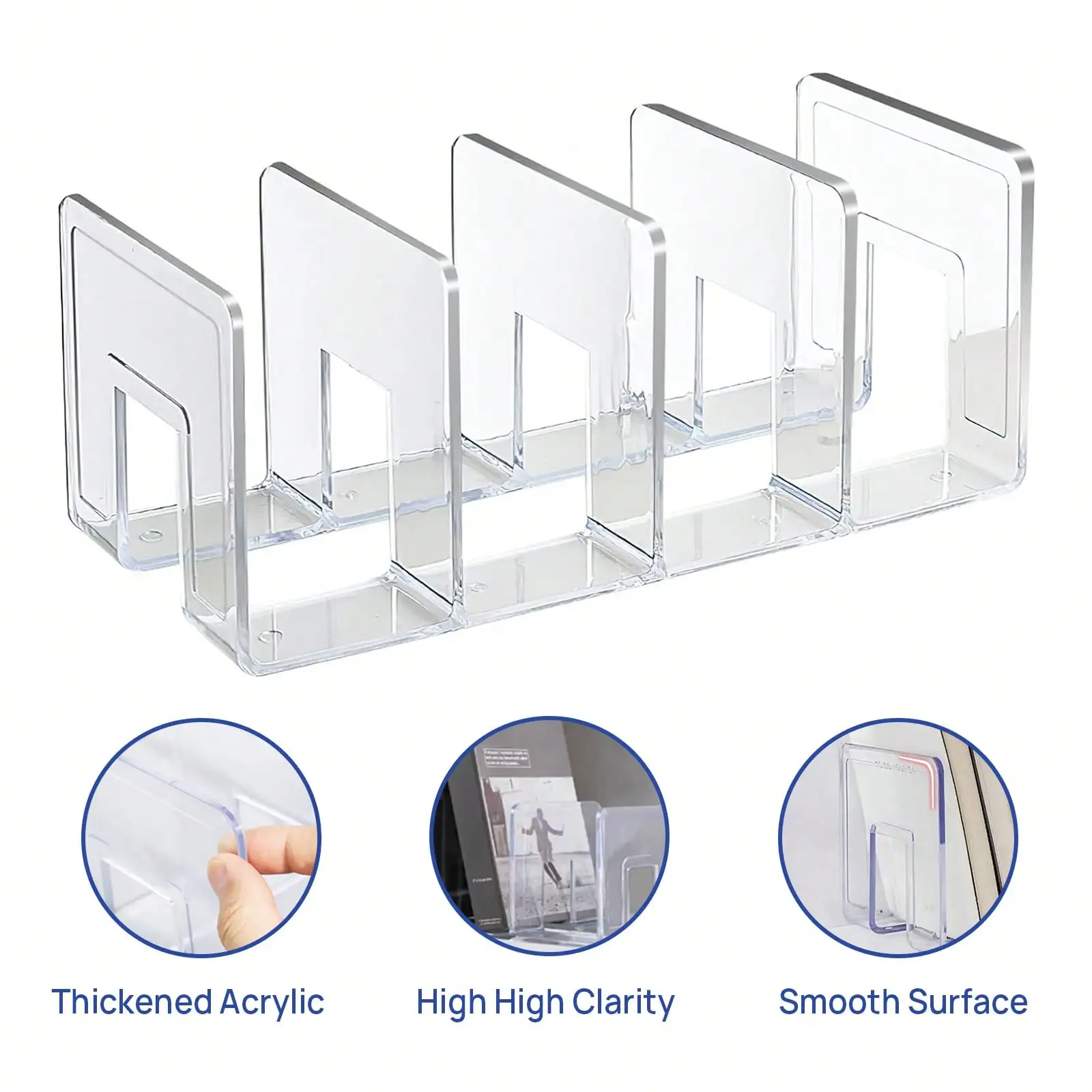 EZIFY Clear Acrylic File Organizer, Purse Organizer, File Sorter Desktop File Folder Organizer For Book, Envelopes, Mail, Document, Notebook, Office Supplies, Handbag (4Pcs)
