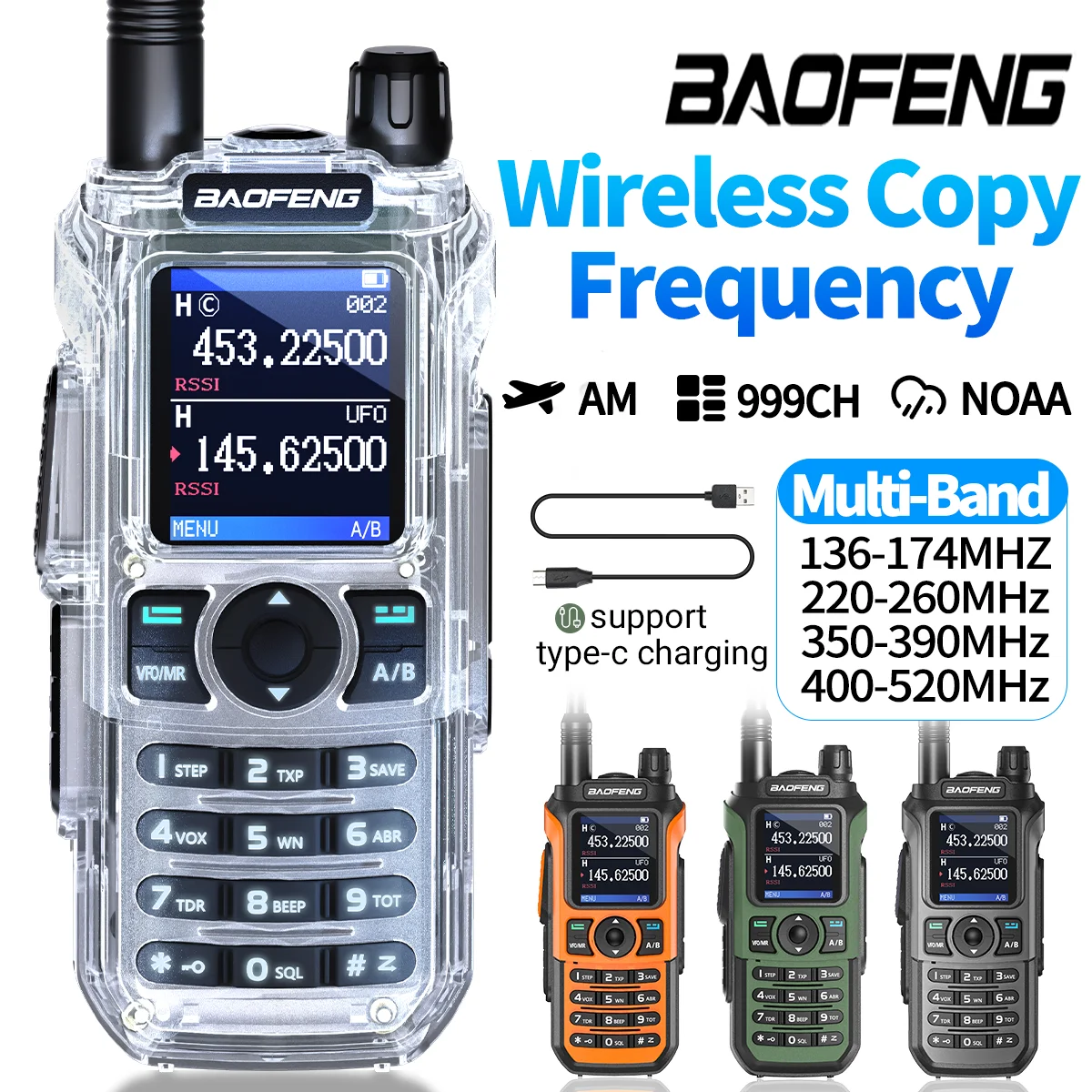 BAOFENG UV 21M Auto Frequency Copy Walkie Talkie Ultra Long Range High Power Multi-Band Type-C Charger Portable Ham Radio