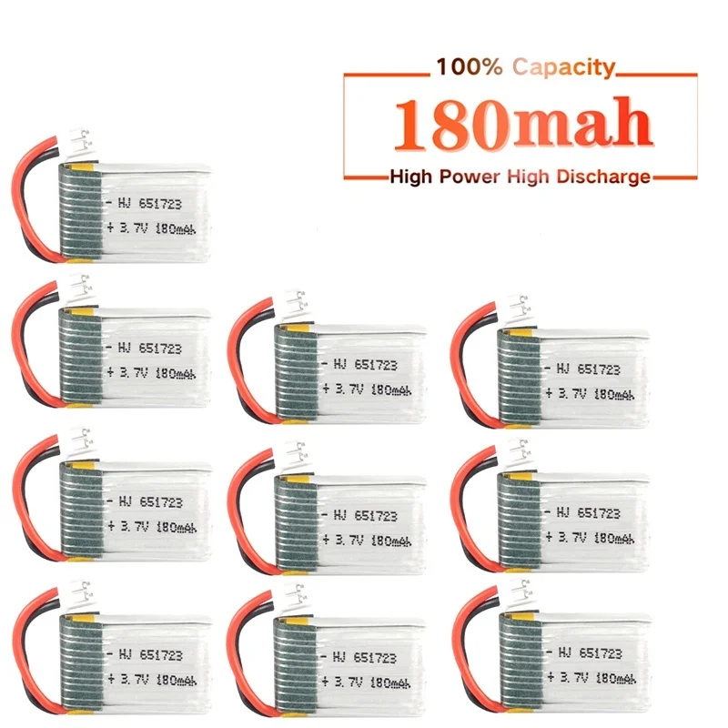 1/3/5/10/20 sztuk 3.7v 180mah 651723 bateria LIPO dla jjr/c H36 E010 E010C E011 E013 F36 NH010 baterii części zamienne do quadcoptera RC