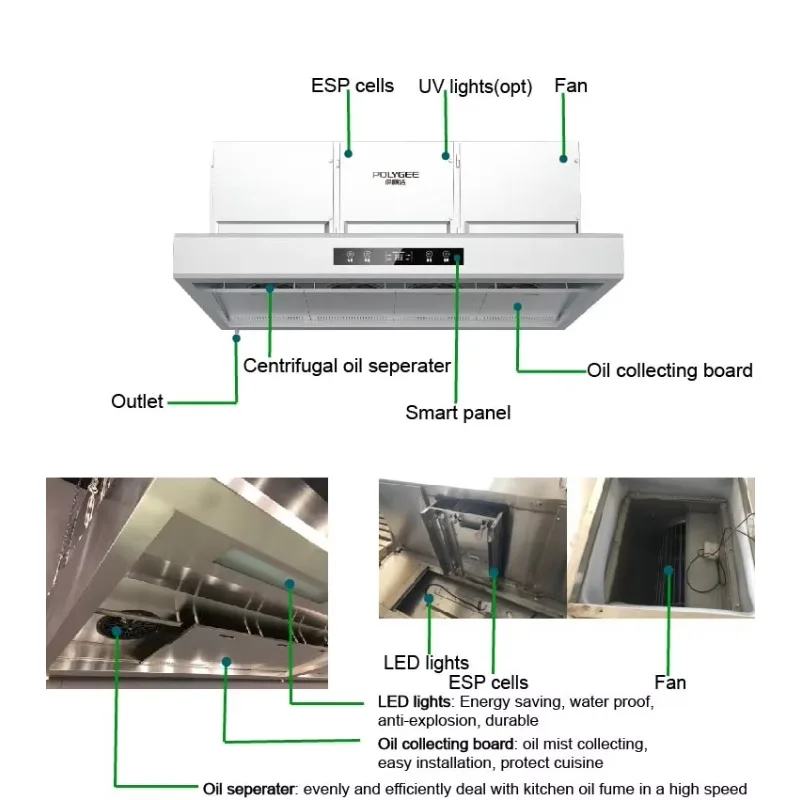 Commercial Customizable Restaurant Kitchen Oil Mist Commercial Range Hood