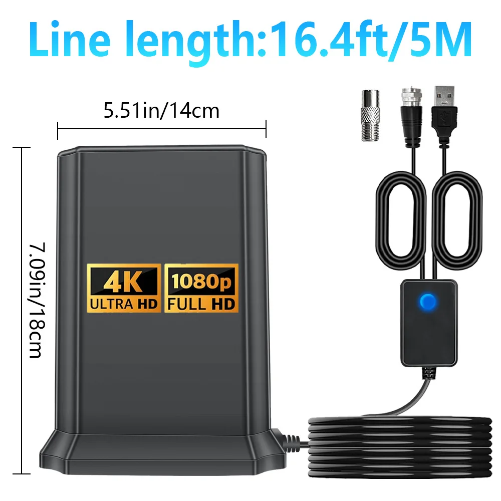 هوائي تلفزيون داخلي لجميع أجهزة التلفاز الذكية HD Digital مع إشارة مكبر للصوت للقنوات المحلية يدعم 4K ATSC DVB-T DMB-T ISDB-T