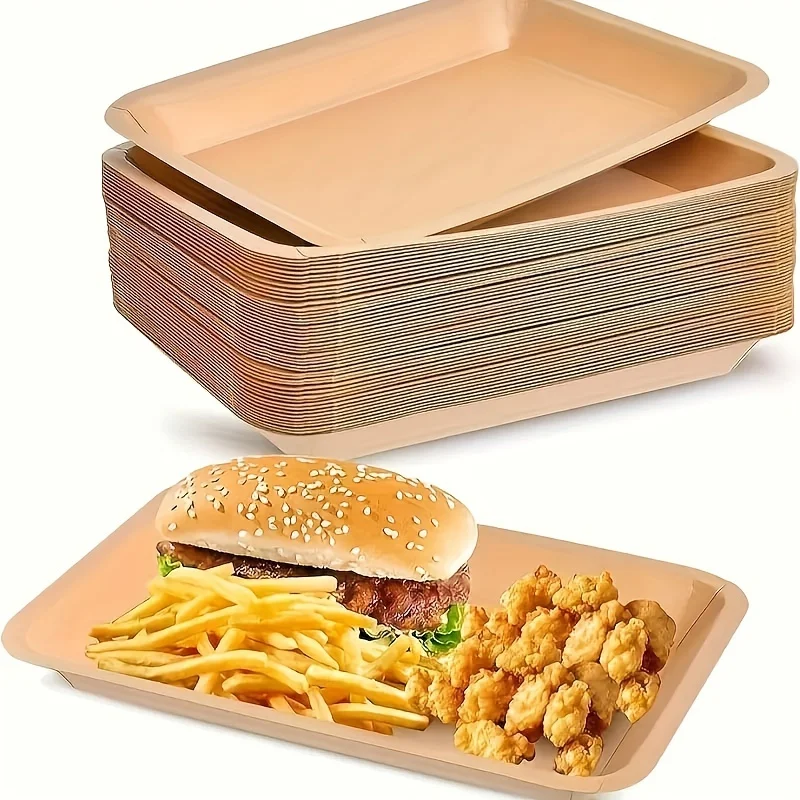 

100 шт., одноразовые тарелки из крафт-бумаги премиум-класса — прямоугольные, утолщенные, для вечеринок, закусок, батончиков тако, морепродуктов, тарелок Nachos,