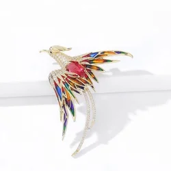 Luxury Crystal Phoenix Bird Brooches For Women Men 5-color Enamel Flying Beauty Bird Party Office Animal Brooch Pin Gifts