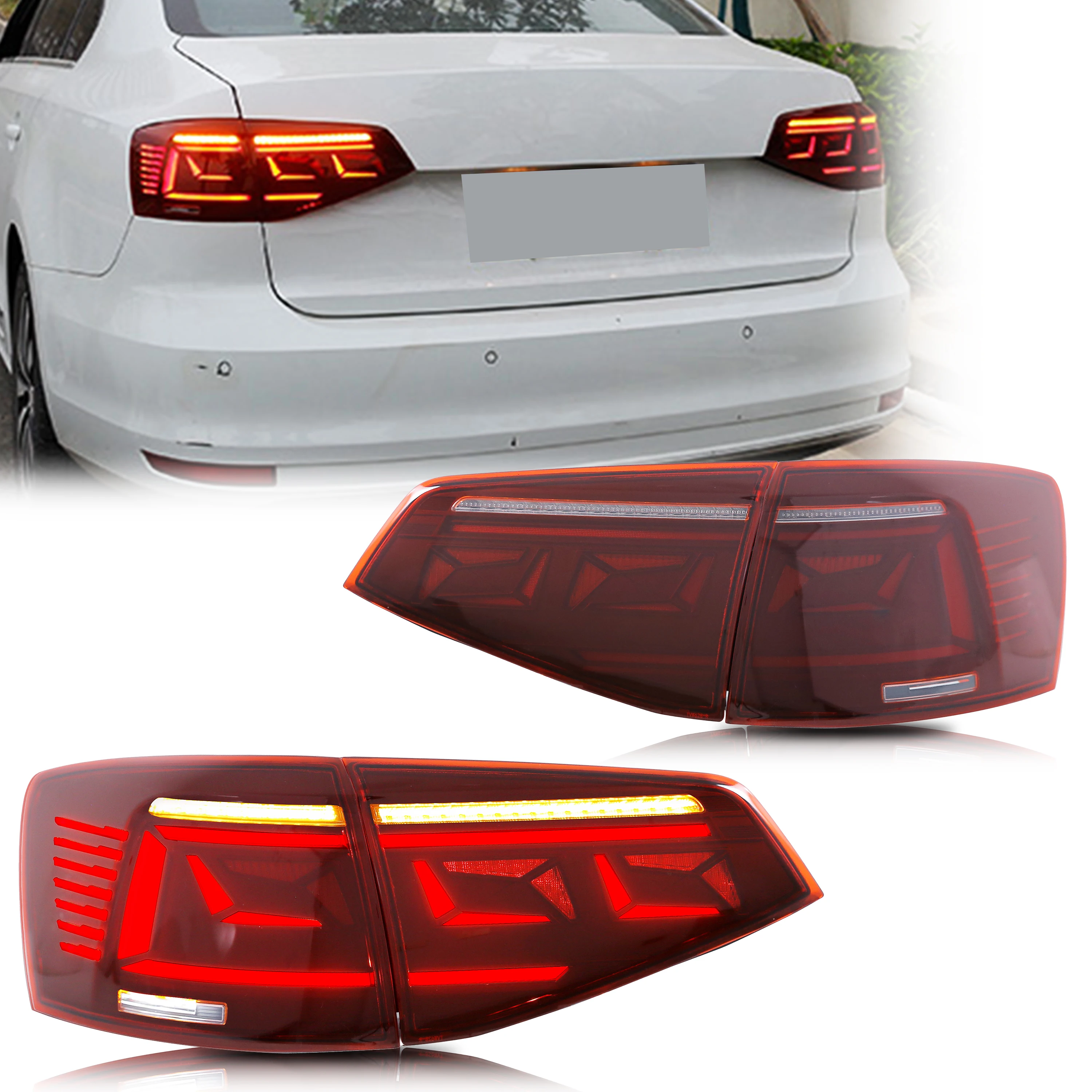 Luci Posteriori a LED per Volkswagen VW Jetta 2015-2018 MK IV con Indicatori di Direzione Sequenziali Rossi [Non Compatibile con Jetta GLI]