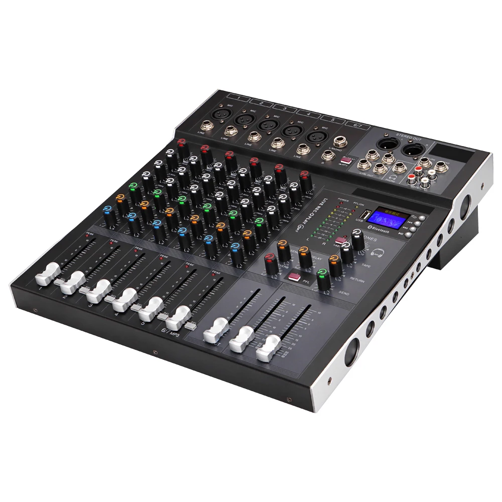 Mezclador de Audio profesional para DJ, consola de mezcla de audio de 6/8 canales, USB, Bluetooth, grabación, para escenario