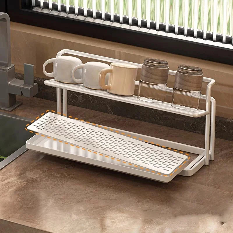 Stainless Steel 2-Tier Bottle Drying Rack with Drain Tray Space Saving Kitchen Storage Rack for Mugs Jugs Accessories