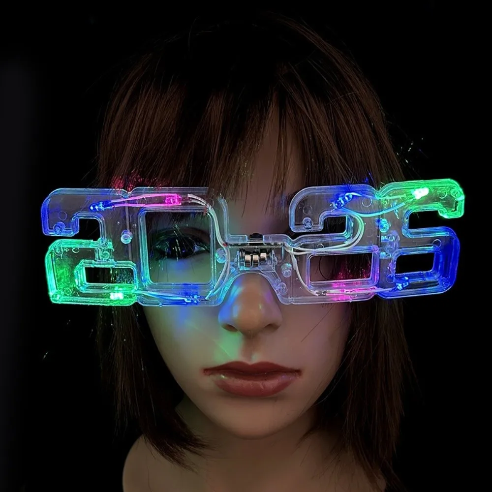 LED Glow 2026New Year Glow Glasses Square Shape Photographic Ornaments 2026 LED Glow Glasses Colorful Plastic