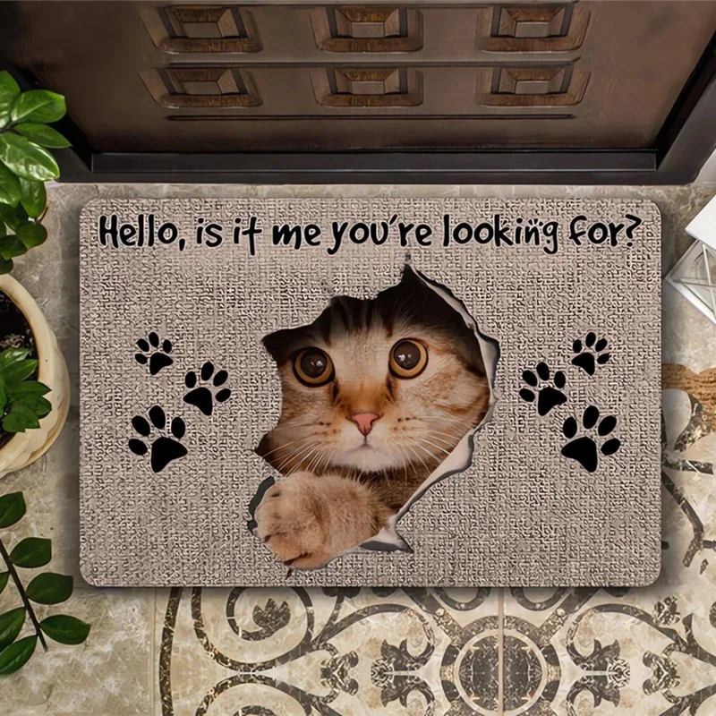 Fußmatte für den Eingangsbereich, Katzen, WILLKOMMEN MENSCHEN, GETOLERATTE, bedruckte Flanell-Polyester-Teppiche, Heimdekoration, Küche, Schlafzimmer, rutschfeste Teppiche