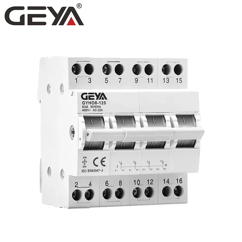 GEYA GYHO8 3P 4P 63A 125A Dual Power Manual Transfer Isolating Switch Interlock Circuit Breaker Modular Changeover Switch view 2