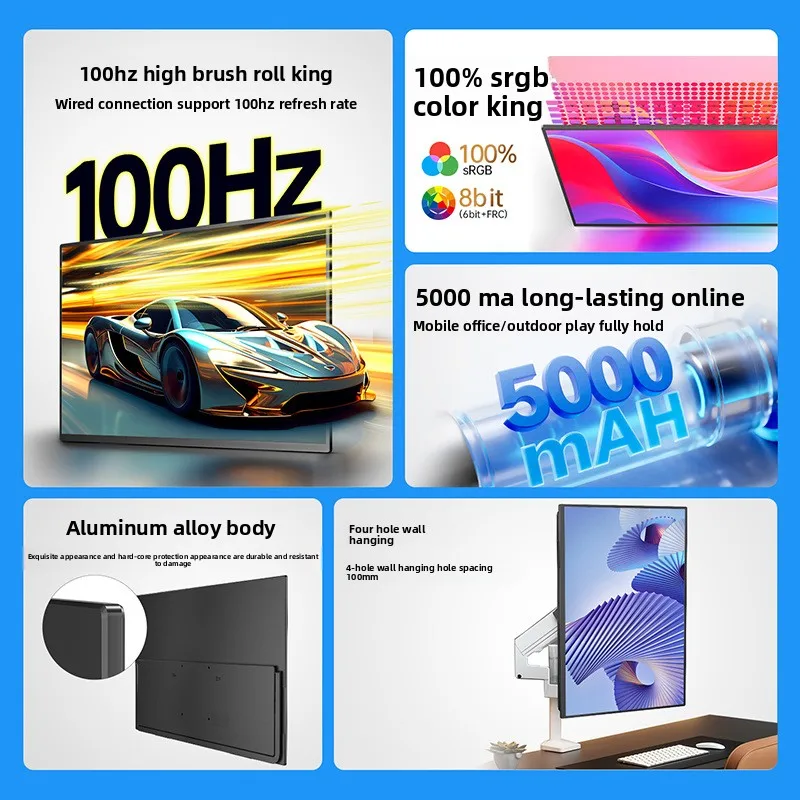 23.8 Inch Portable Wireless IPS Screen Projection Monitor 100HZ USB HD Screen Compatible Mobile Phones/Computers for Host