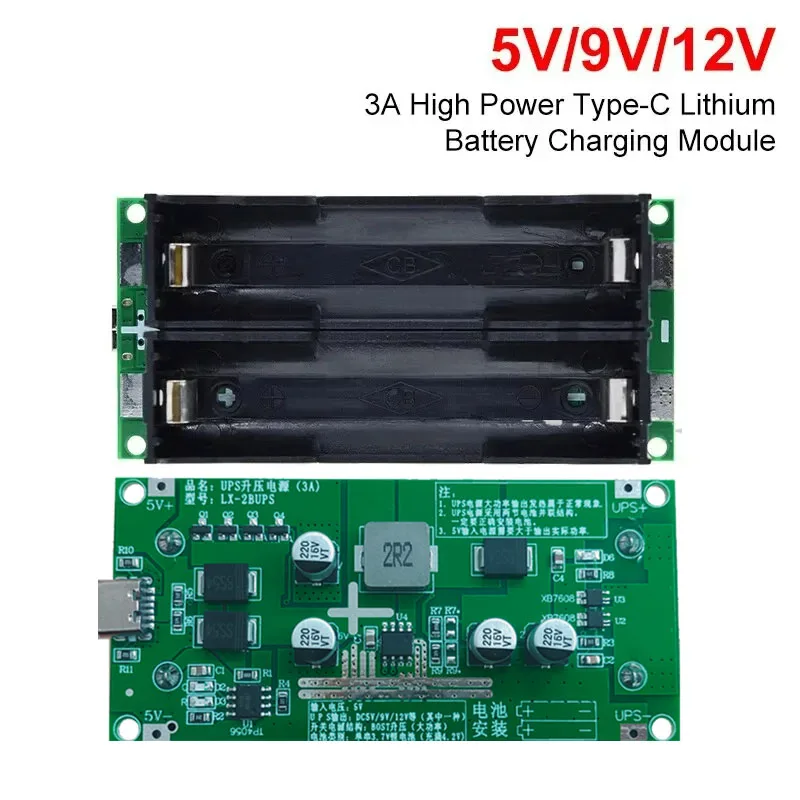 

Type-C 15W 3A 18650 Lithium Battery Charger Module DC-DC Step Up Booster Fast Charge UPS Power Supply / Converter 5V 9V 12V