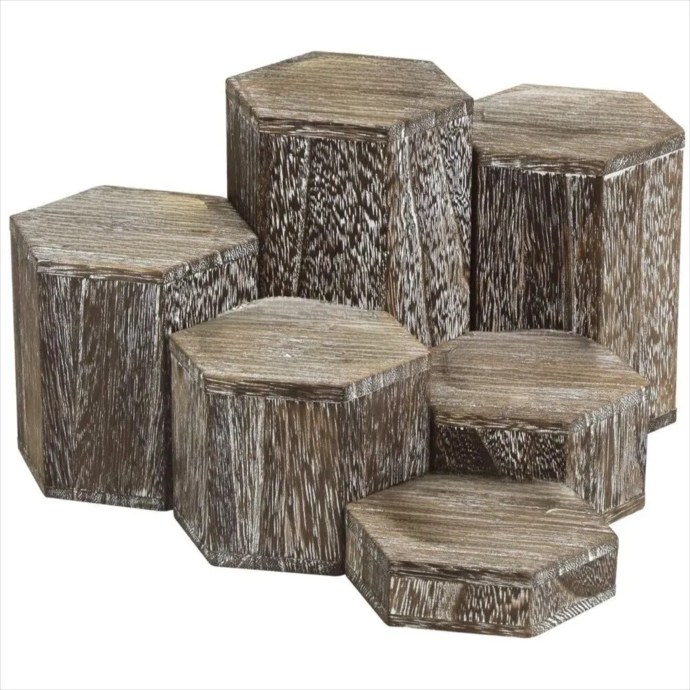 New Hexagonal Wooden Display Stand Stepped Design Cube Jewelry Display Rack Brown Bangle Organizer Perfume Counter