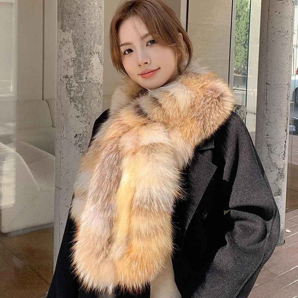 

Зимний воротник из лисьего меха, женский пушистый шарф из натурального меха енота, шали, женская мода, роскошные теплые накидки на шею, меховые шарфы для пальто