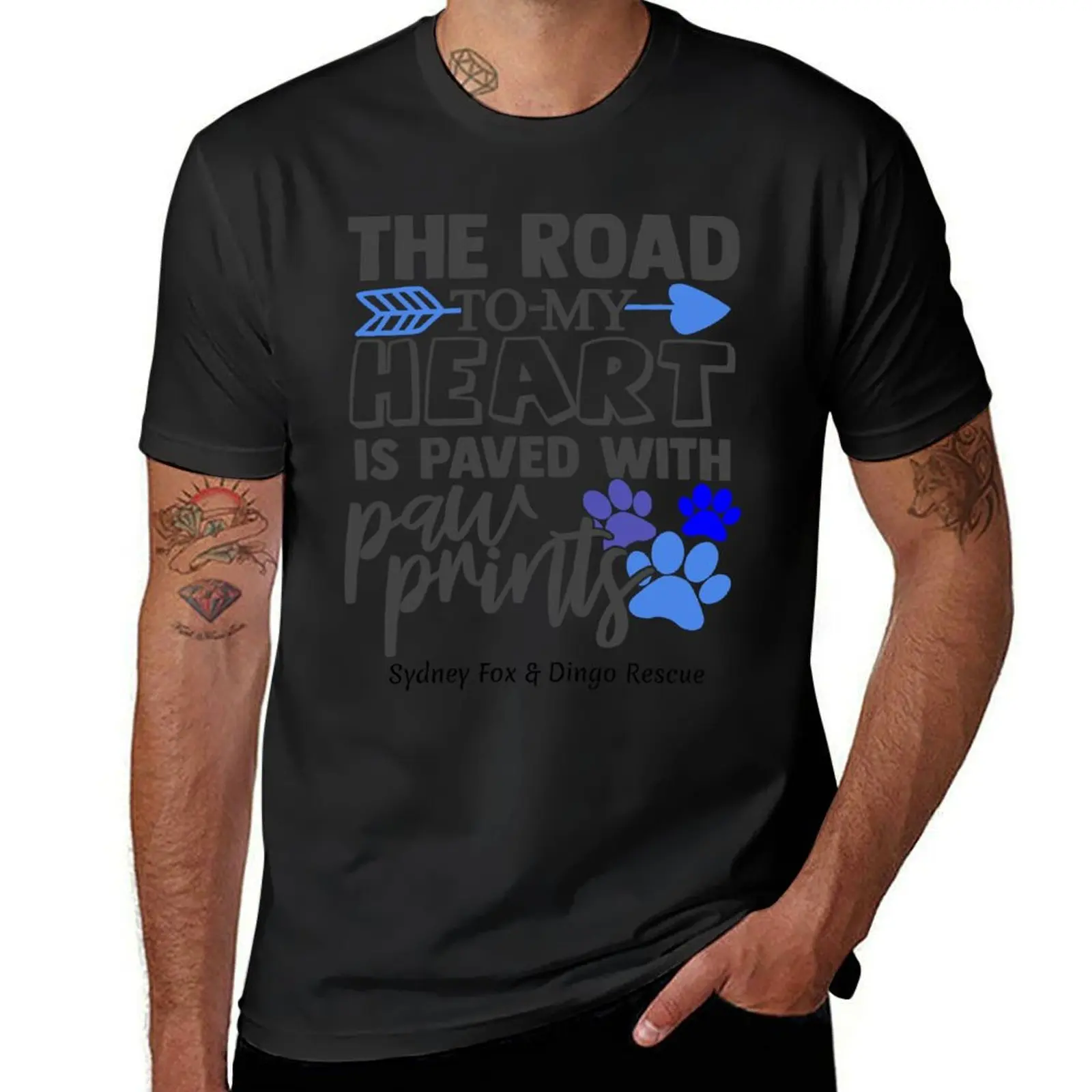 The road to my heart is paved with paw prints T-Shirt graphics summer clothes vintage fitted t shirts for men