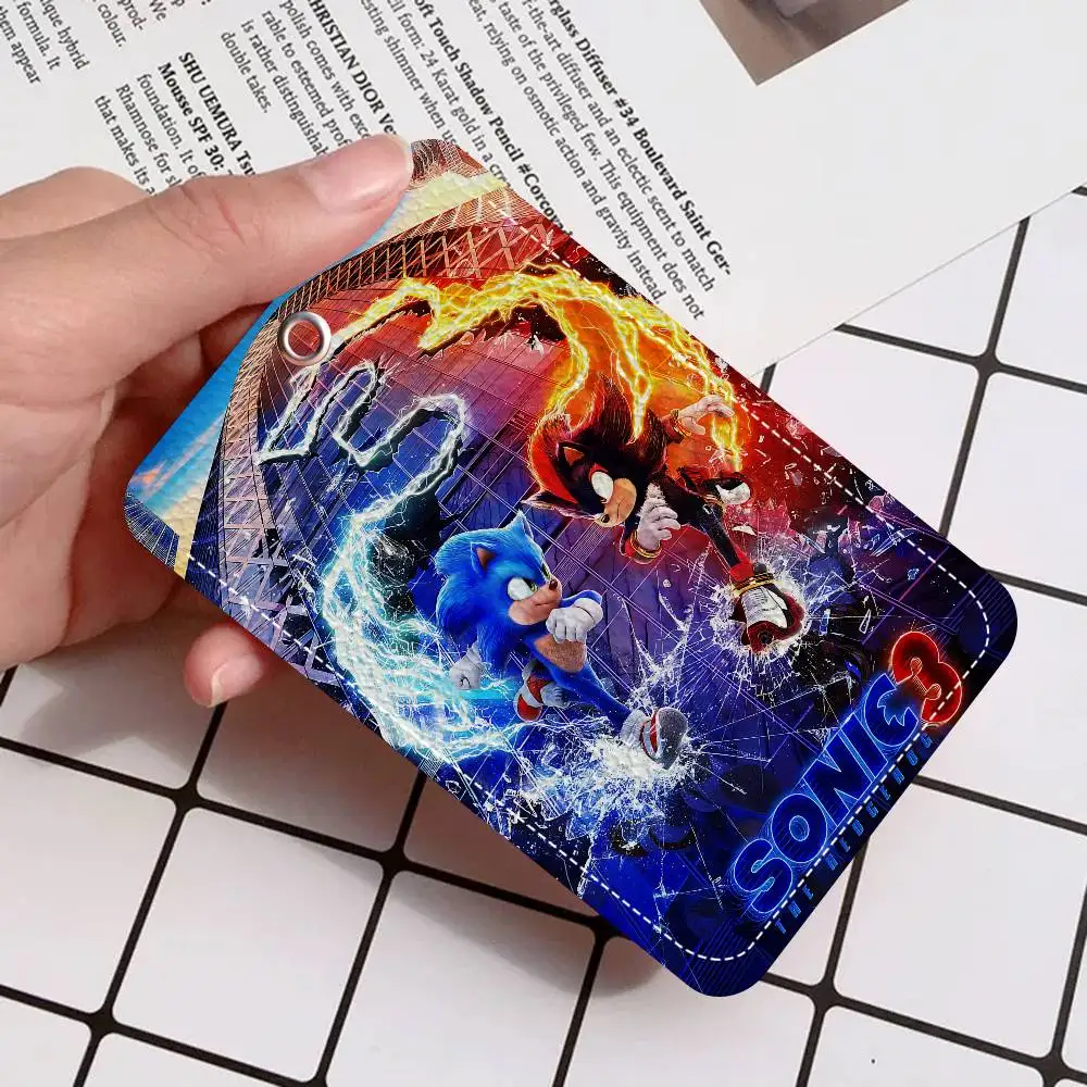 Anime S-SonicS H-Hedgehog Rectangle ID Card Case Keychain Access Card Bag Key Tag Ring Leather Card Holder Key Ring Access