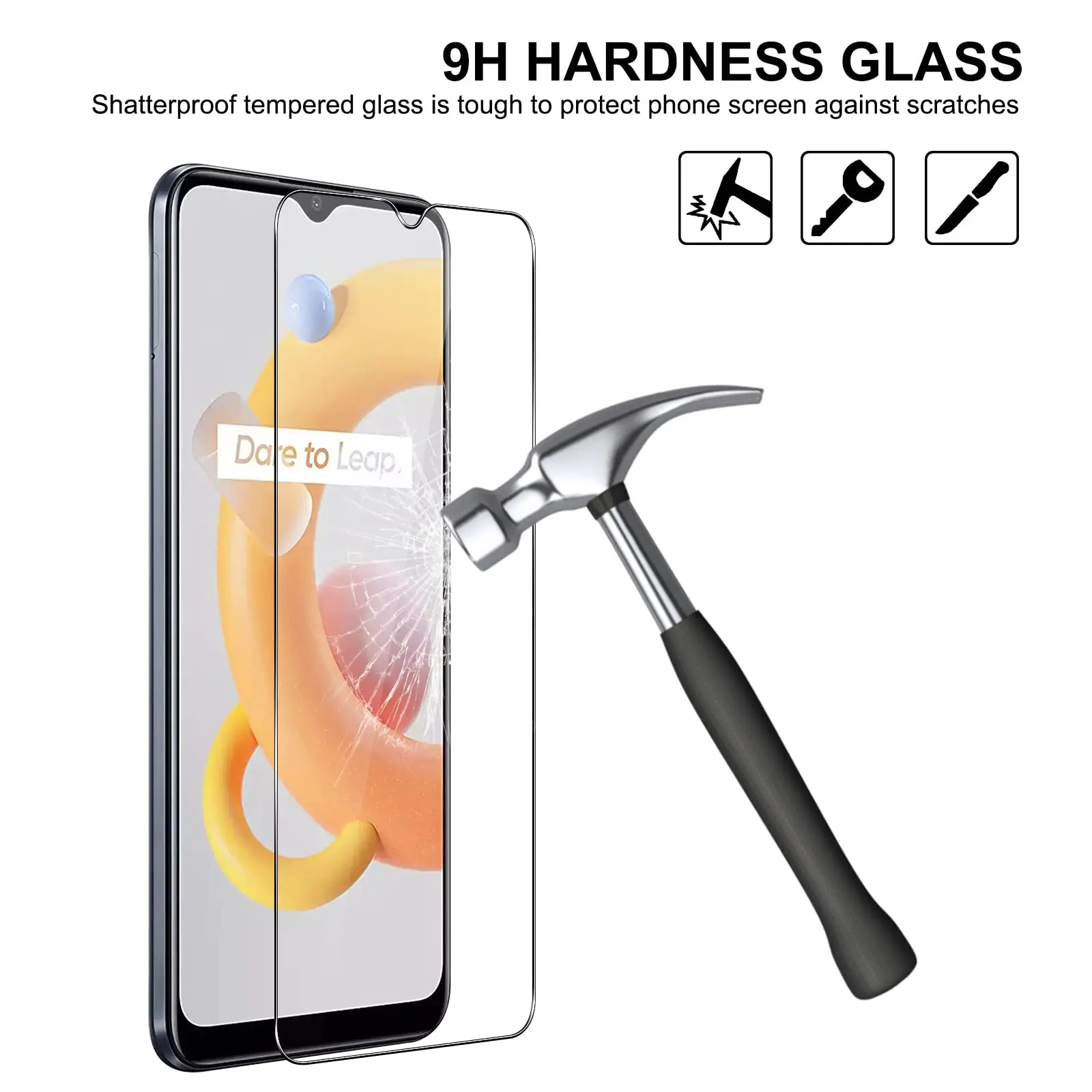 Protecteur d'écran pour OPPO Realme C11 2021, verre haute en aluminium 9H HD clair, boîtier transparent convivial