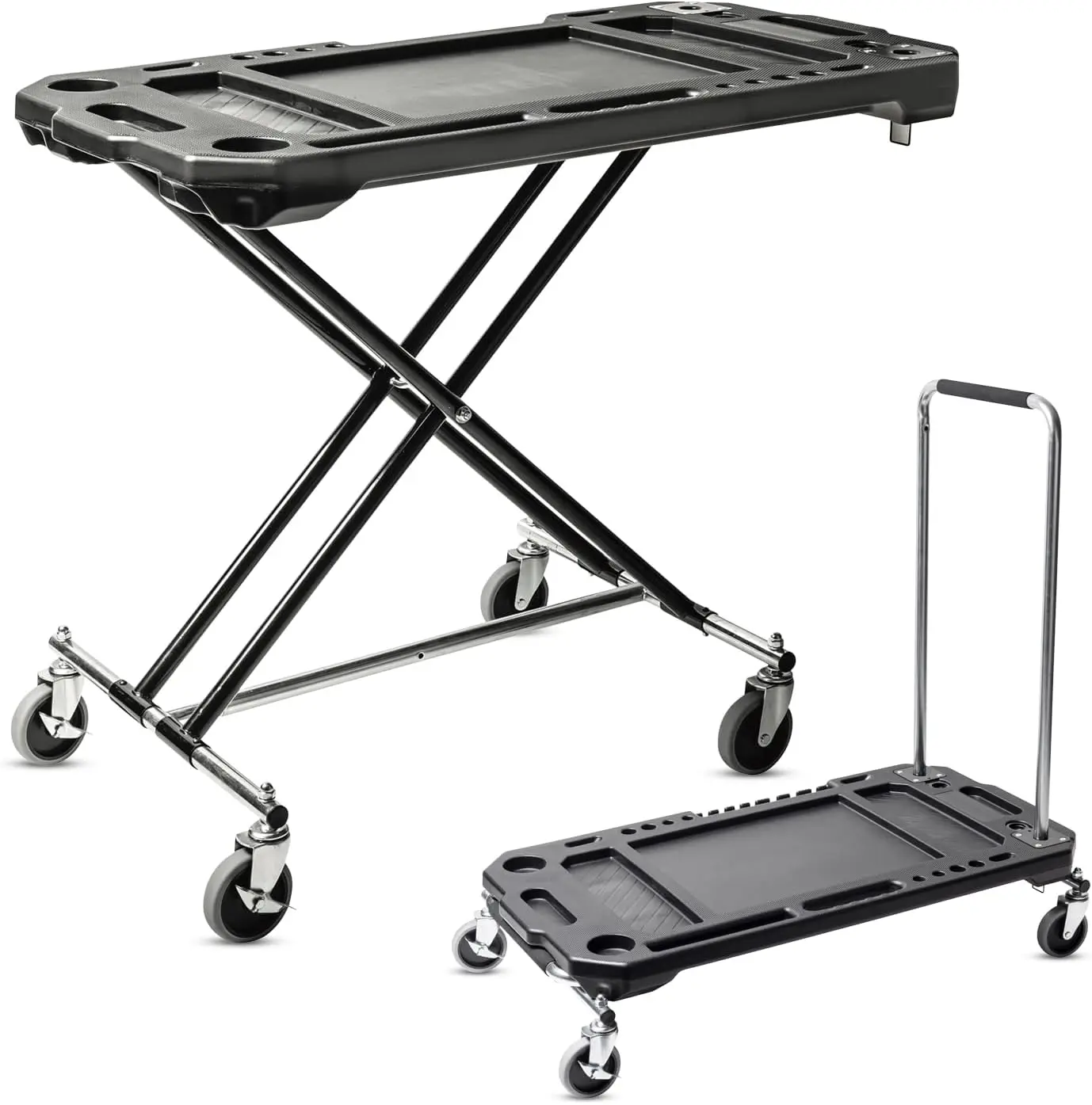 

Adjustable Work Table with Tool Holders and Dolly Function, Multi-Use for Home Garage Worksite, Black
