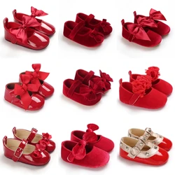 0-18M Cute Red Bowknot Infant Baby Girl Dress Shoes Soft Rubber Sole Comfortable First Walker Toddler Crib Shoes