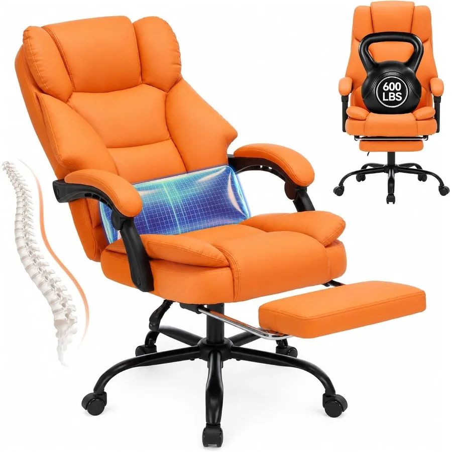 600LBS Executive Office Chair with FootRest for Heavy People High Back Ergonomic Gaming Chair with Lumbar Support Reclining Hom