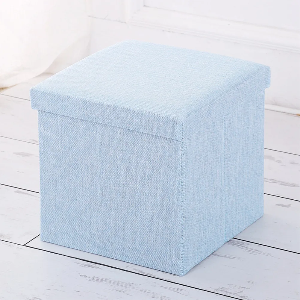1Pcs Storage Stool Multifunctional Folding Cloth Square Stool Box Sky Blue Household Storage Container Seating for Kids Room