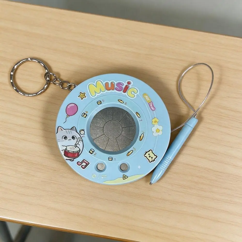 Round Recording Electronic Drum Keychain Cartoon Sounding Electronic Piano Drum Keychain Interactive Playable