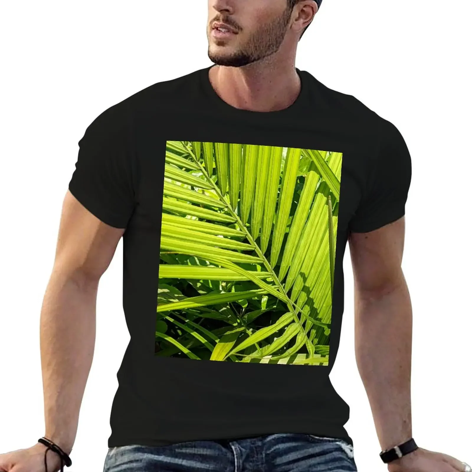 Vivid Green Palm Tree Leafs Tropical Plant Pattern T-Shirt anime figures blue lock men clothing