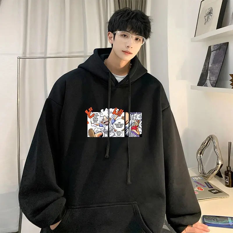 Anime One Piece Five-speed Nika Luffy Sweatshirt High-looking Creative Student Couple Printed Hooded Top Long Sleeves Xmas gifts